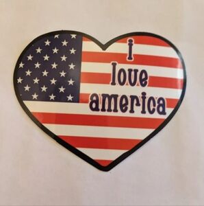 Vtg USA Patriotic Heart Shaped Flag I Love America machine Sticker 2001